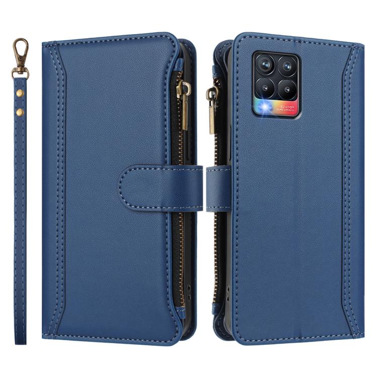 For Realme 8 / 8 Pro Magnetic Closure 9 Card Slots Zipper Leather Case with Hand Strap