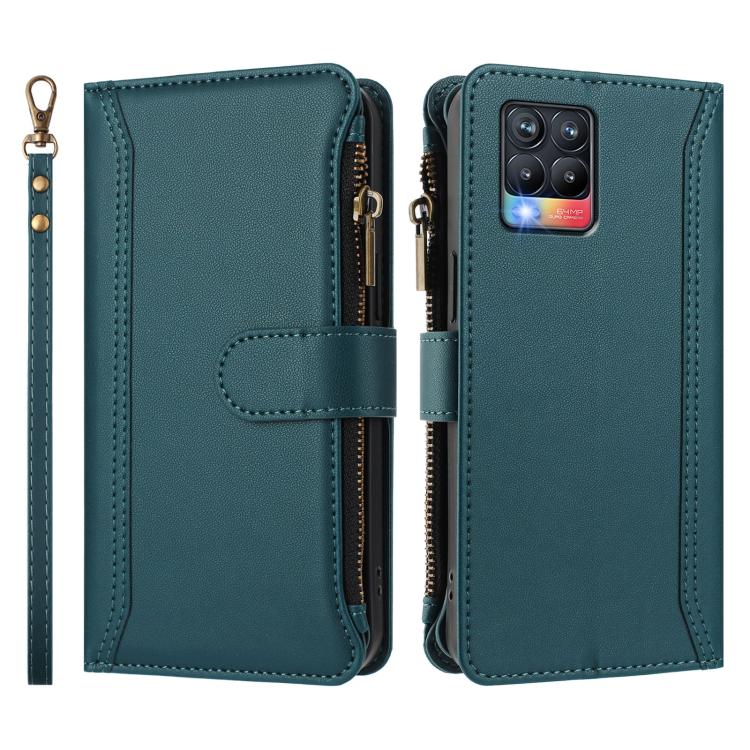 For Realme 8 / 8 Pro Magnetic Closure 9 Card Slots Zipper Leather Case with Hand Strap