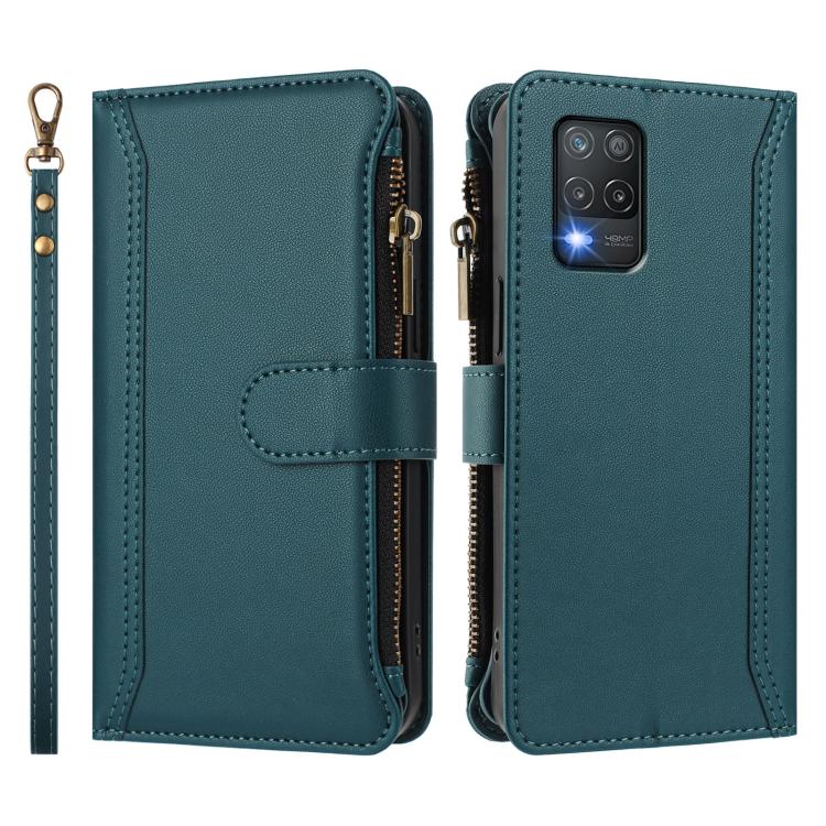 For Realme V13 5G / Q3 5G / Q3i 5G Magnetic Closure 9 Card Slots Zipper Leather Case with Hand Strap
