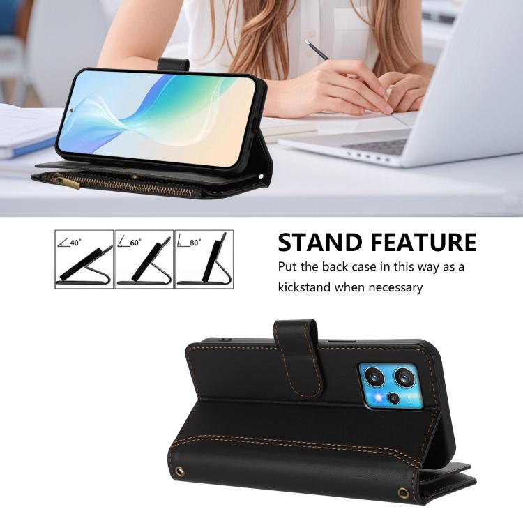 For Realme 9 Pro+ 5G / Narzo 50 Pro Magnetic Closure 9 Card Slots Zipper Leather Case with Hand Strap