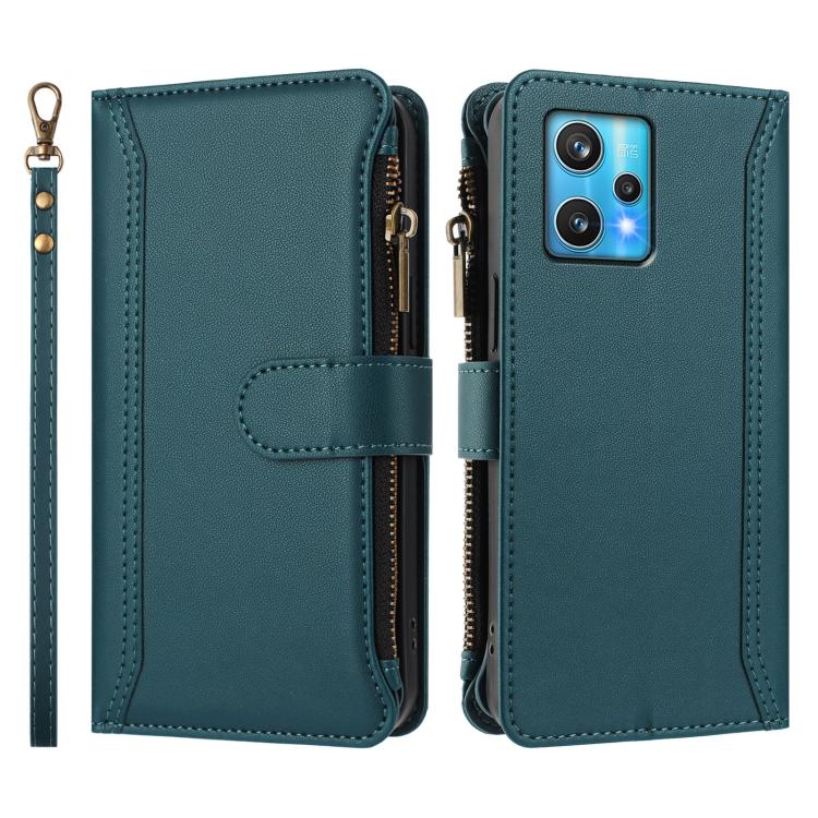 For Realme 9 Pro+ 5G / Narzo 50 Pro Magnetic Closure 9 Card Slots Zipper Leather Case with Hand Strap