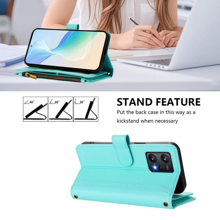 For Realme 9 Pro 5G Global Magnetic Closure 9 Card Slots Zipper Leather Case with Hand Strap