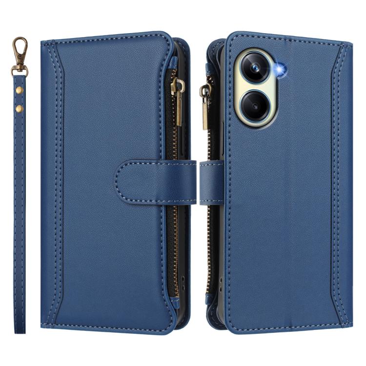 For Realme 10 Pro 5G Magnetic Closure 9 Card Slots Zipper Leather Case with Hand Strap