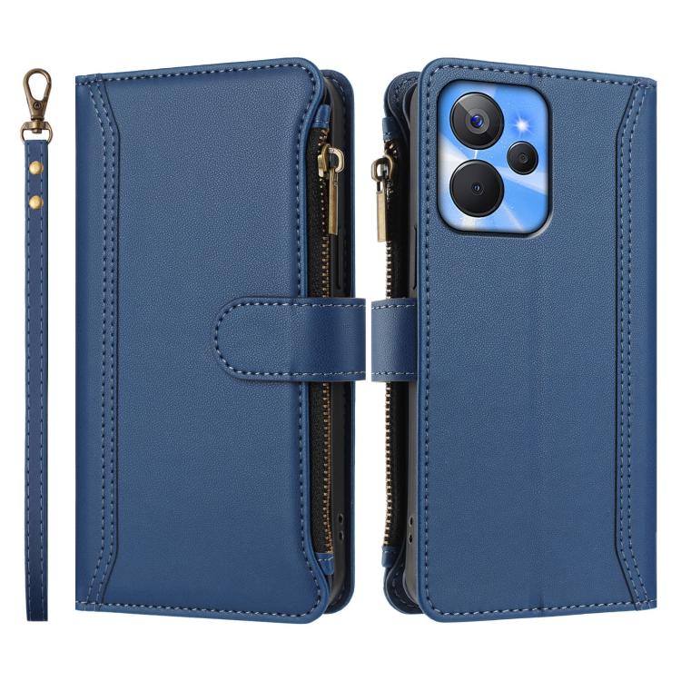 For Realme 10T 5G / 10S 5G Magnetic Closure 9 Card Slots Zipper Leather Case with Hand Strap