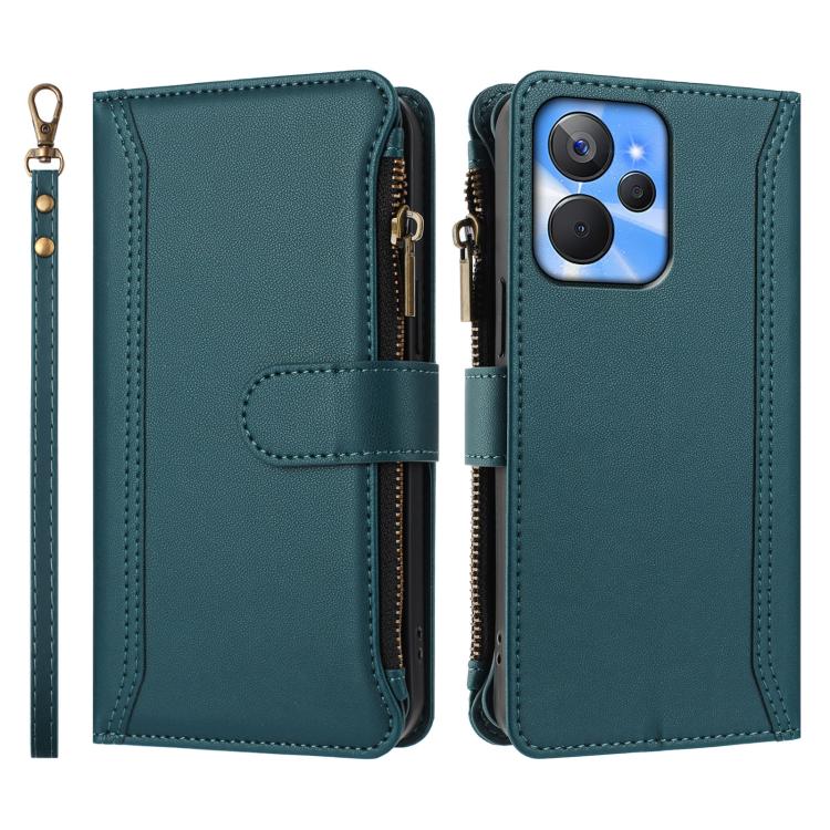 For Realme 10T 5G / 10S 5G Magnetic Closure 9 Card Slots Zipper Leather Case with Hand Strap