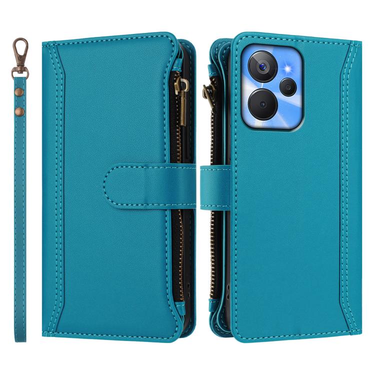For Realme 10T 5G / 10S 5G Magnetic Closure 9 Card Slots Zipper Leather Case with Hand Strap