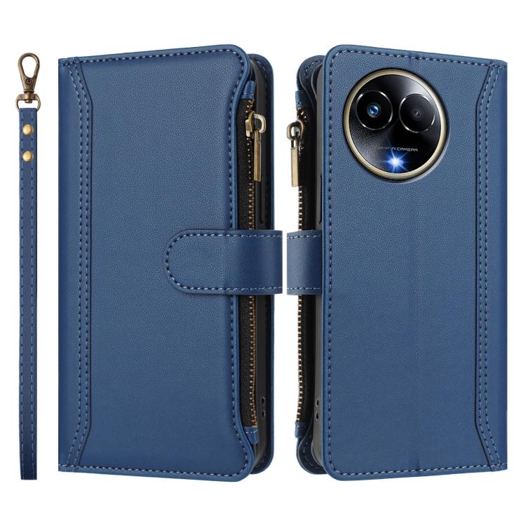 For Realme 11 5G Global / 11X 5G Magnetic Closure 9 Card Slots Zipper Leather Case with Hand Strap