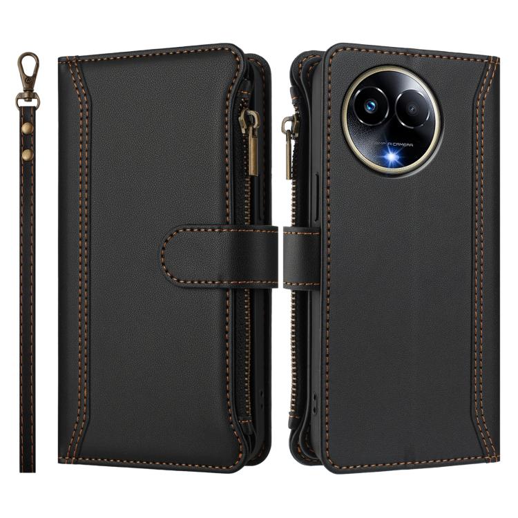 For Realme 11 5G Global / 11X 5G Magnetic Closure 9 Card Slots Zipper Leather Case with Hand Strap