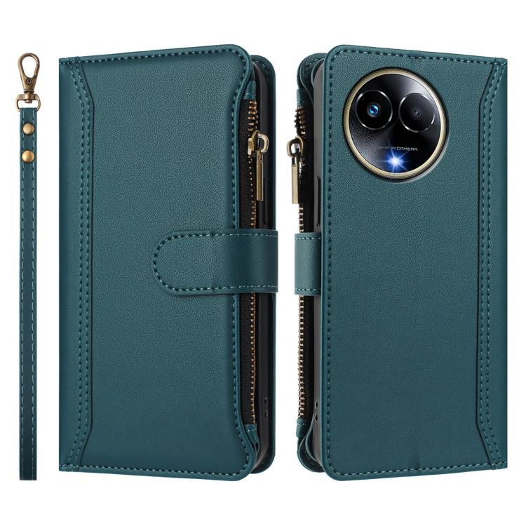 For Realme 11 5G Global / 11X 5G Magnetic Closure 9 Card Slots Zipper Leather Case with Hand Strap