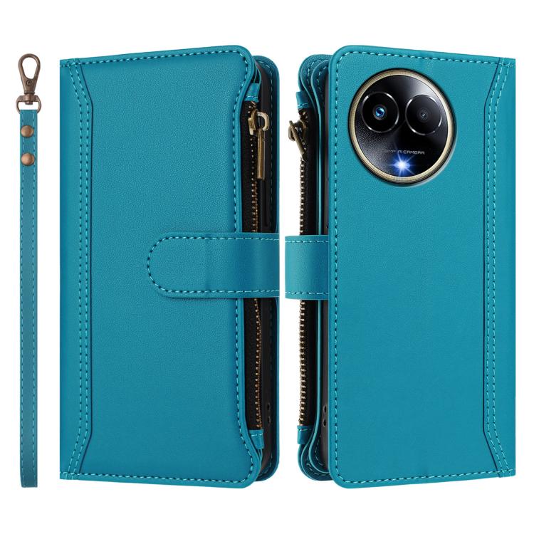 For Realme 11 5G Global / 11X 5G Magnetic Closure 9 Card Slots Zipper Leather Case with Hand Strap