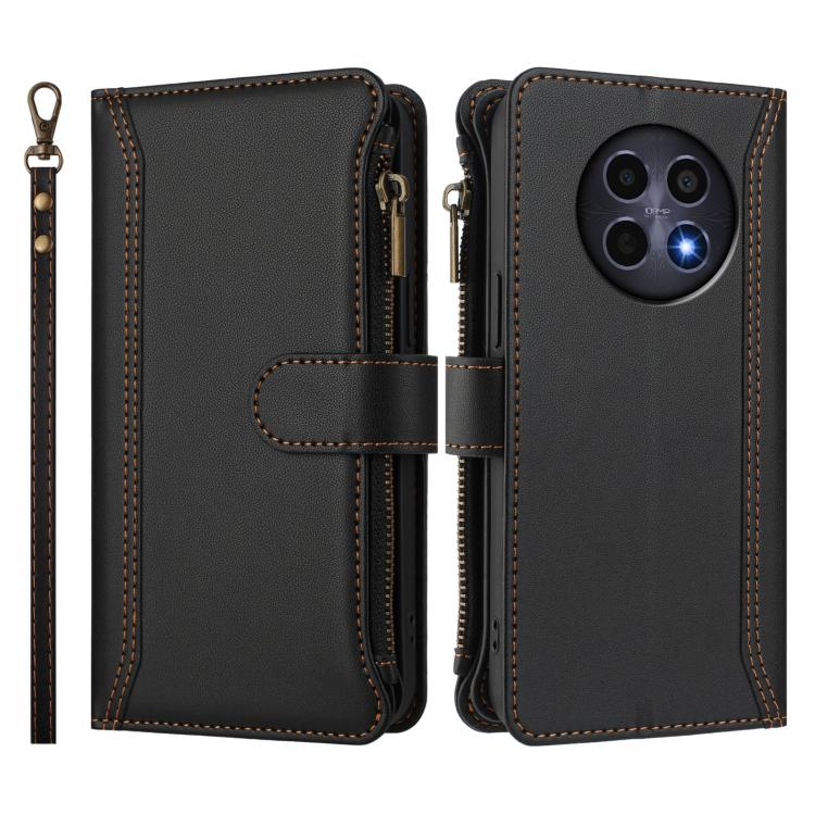 For Realme 12 5G Global / 12X 5G Global Magnetic Closure 9 Card Slots Zipper Leather Case with Hand Strap