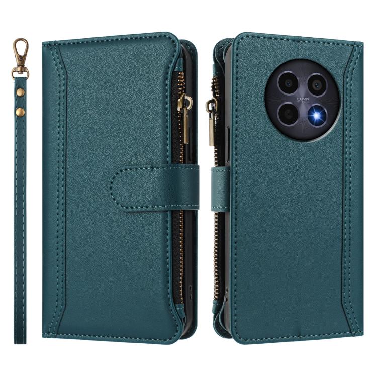 For Realme 12 5G Global / 12X 5G Global Magnetic Closure 9 Card Slots Zipper Leather Case with Hand Strap