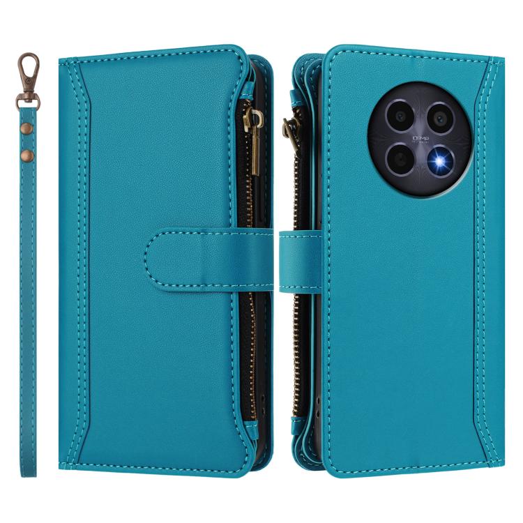 For Realme 12 5G Global / 12X 5G Global Magnetic Closure 9 Card Slots Zipper Leather Case with Hand Strap