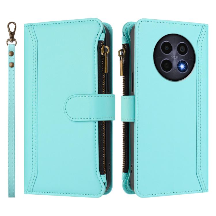 For Realme 12 5G Global / 12X 5G Global Magnetic Closure 9 Card Slots Zipper Leather Case with Hand Strap
