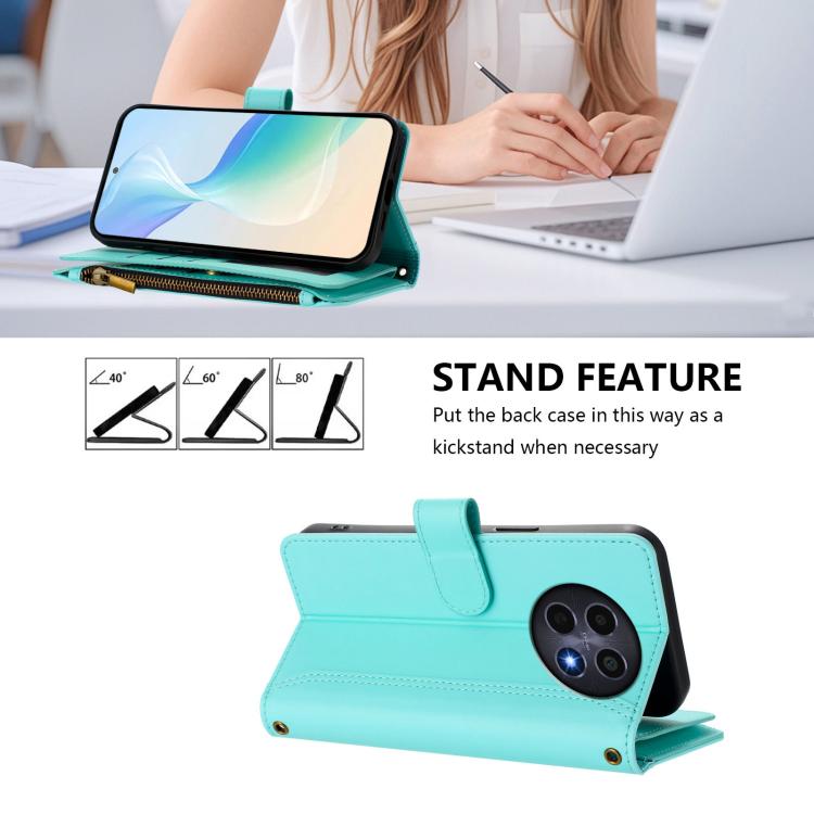 For Realme 12 5G Global / 12X 5G Global Magnetic Closure 9 Card Slots Zipper Leather Case with Hand Strap