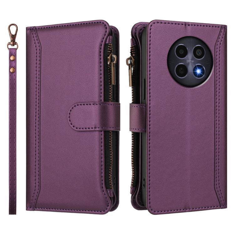 For Realme 12 5G Global / 12X 5G Global Magnetic Closure 9 Card Slots Zipper Leather Case with Hand Strap