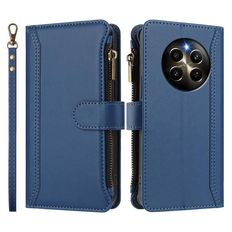 For Realme 12 Pro 5G Global / P1 Pro 5G Magnetic Closure 9 Card Slots Zipper Leather Case with Hand Strap