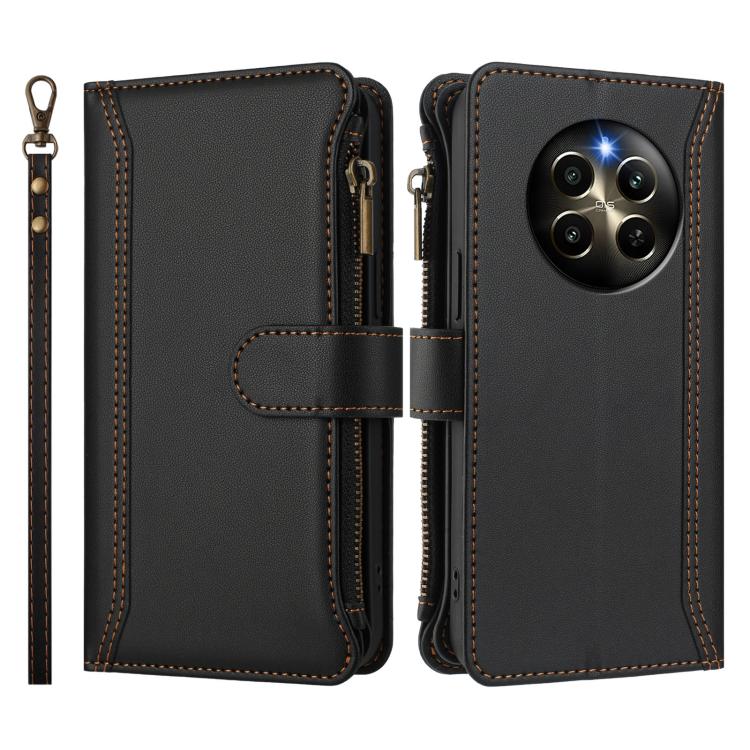 For Realme 12 Pro 5G Global / P1 Pro 5G Magnetic Closure 9 Card Slots Zipper Leather Case with Hand Strap