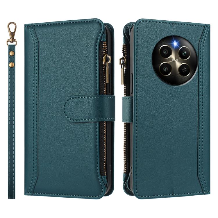 For Realme 12 Pro 5G Global / P1 Pro 5G Magnetic Closure 9 Card Slots Zipper Leather Case with Hand Strap