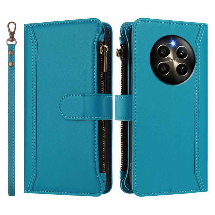 For Realme 12 Pro 5G Global / P1 Pro 5G Magnetic Closure 9 Card Slots Zipper Leather Case with Hand Strap