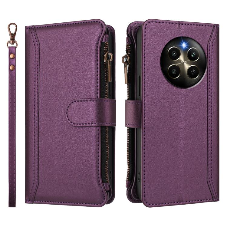 For Realme 12 Pro 5G Global / P1 Pro 5G Magnetic Closure 9 Card Slots Zipper Leather Case with Hand Strap