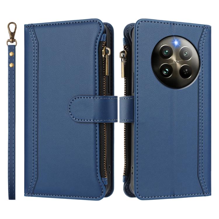 For Realme 13 4G Global / P1 5G Global Magnetic Closure 9 Card Slots Zipper Leather Case with Hand Strap