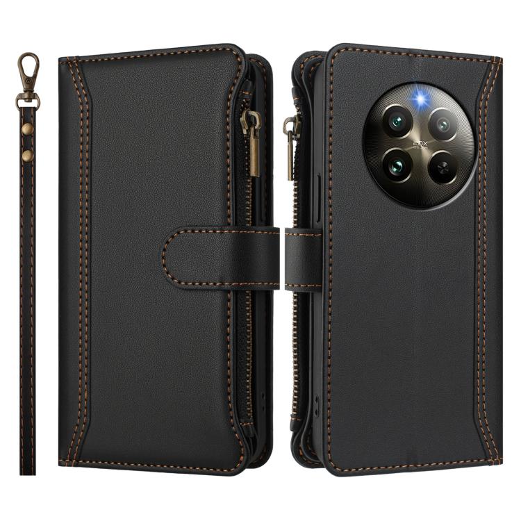 For Realme 13 4G Global / P1 5G Global Magnetic Closure 9 Card Slots Zipper Leather Case with Hand Strap