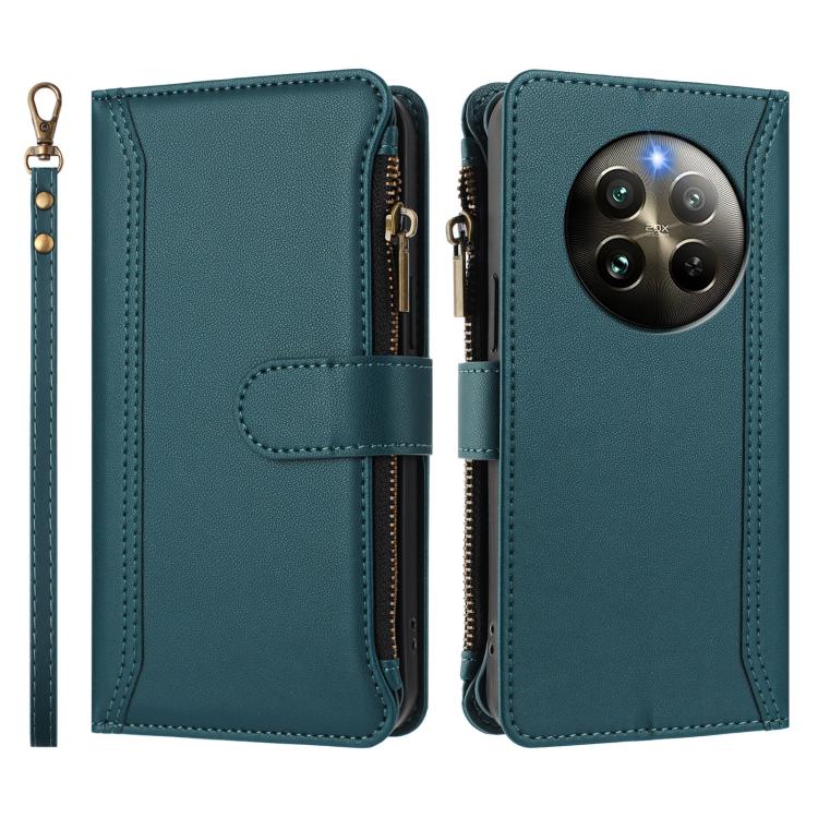 For Realme 13 4G Global / P1 5G Global Magnetic Closure 9 Card Slots Zipper Leather Case with Hand Strap