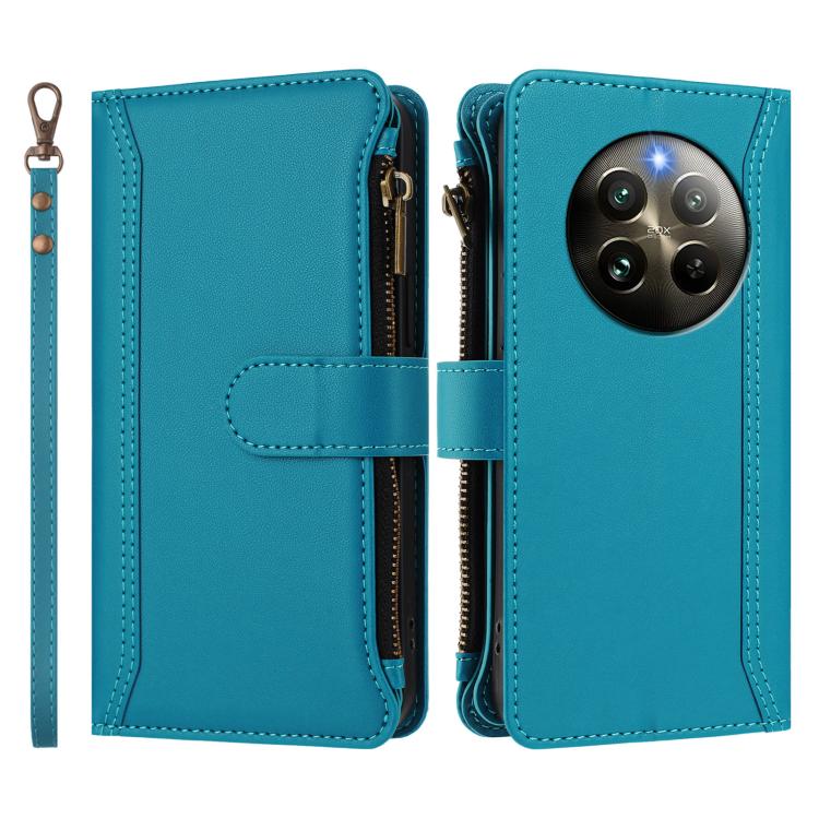 For Realme 13 4G Global / P1 5G Global Magnetic Closure 9 Card Slots Zipper Leather Case with Hand Strap