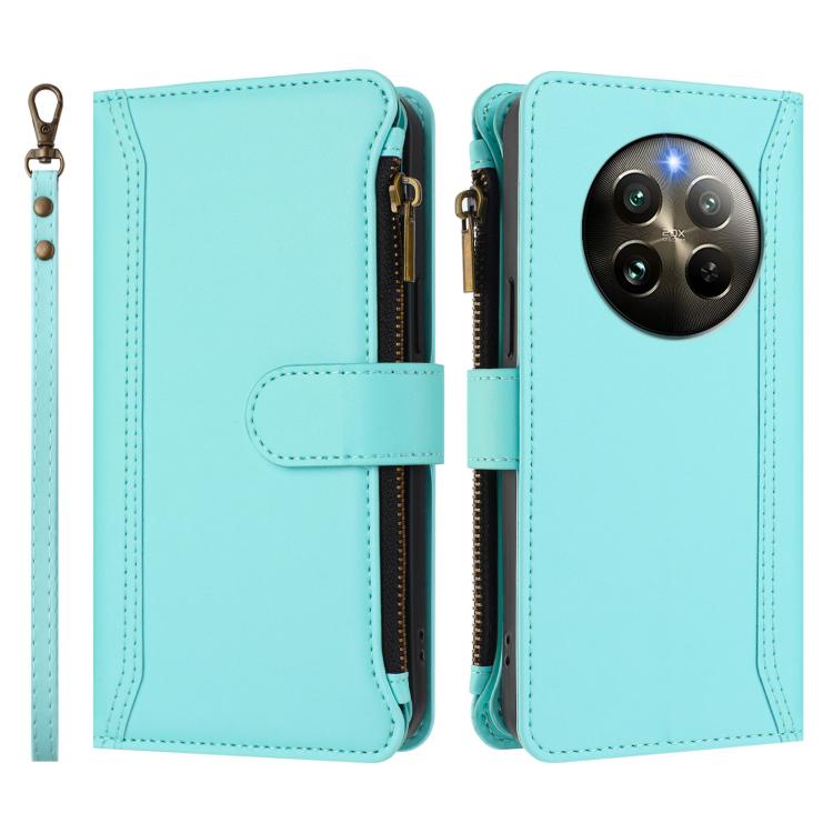 For Realme 13 4G Global / P1 5G Global Magnetic Closure 9 Card Slots Zipper Leather Case with Hand Strap