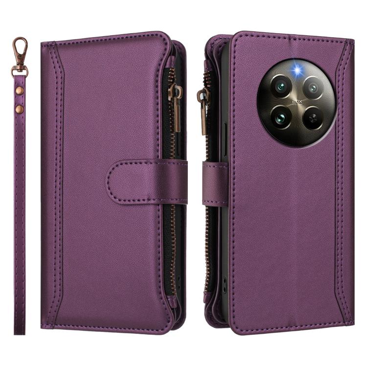 For Realme 13 4G Global / P1 5G Global Magnetic Closure 9 Card Slots Zipper Leather Case with Hand Strap