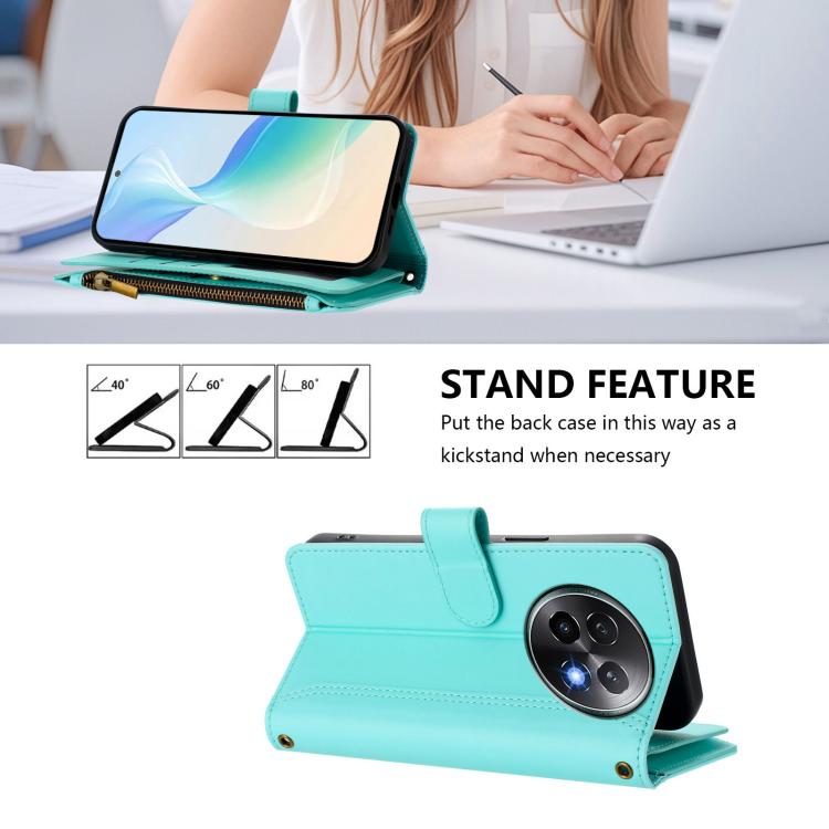 For Realme 13+ 5G Global Magnetic Closure 9 Card Slots Zipper Leather Case with Hand Strap