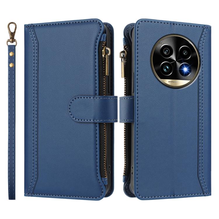 For Realme 13 Pro 5G Global Magnetic Closure 9 Card Slots Zipper Leather Case with Hand Strap