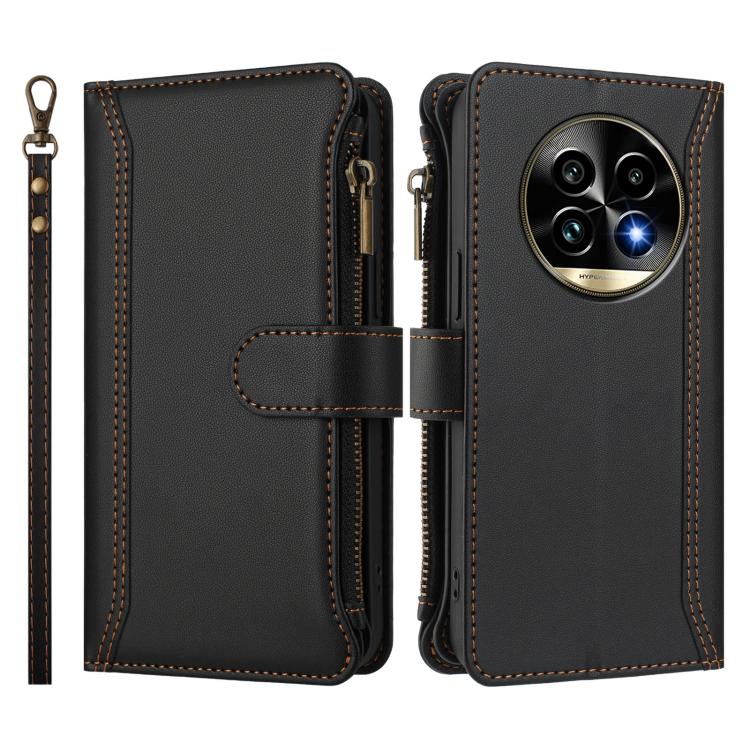 For Realme 13 Pro 5G Global Magnetic Closure 9 Card Slots Zipper Leather Case with Hand Strap