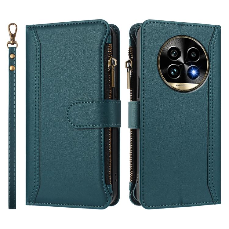 For Realme 13 Pro 5G Global Magnetic Closure 9 Card Slots Zipper Leather Case with Hand Strap