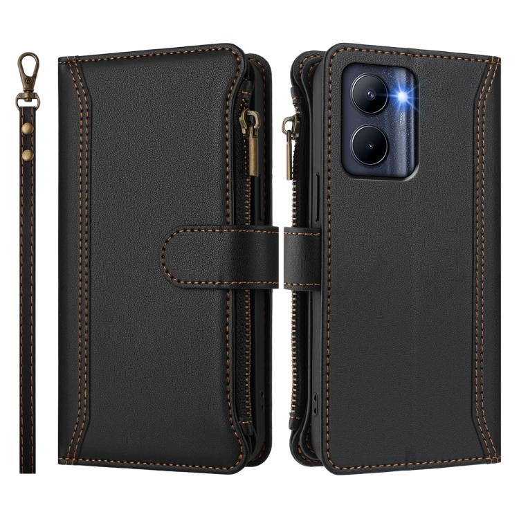For Realme C33 2022 Global / C33 2023 Global Magnetic Closure 9 Card Slots Zipper Leather Case with Hand Strap