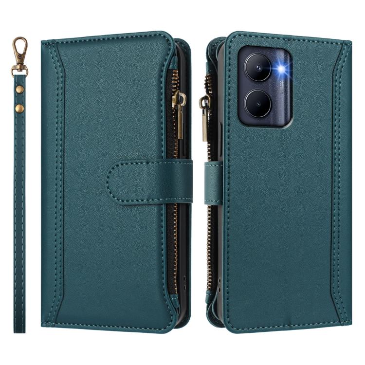For Realme C33 2022 Global / C33 2023 Global Magnetic Closure 9 Card Slots Zipper Leather Case with Hand Strap