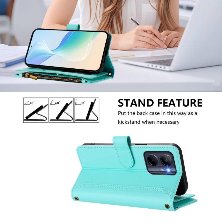 For Realme C33 2022 Global / C33 2023 Global Magnetic Closure 9 Card Slots Zipper Leather Case with Hand Strap