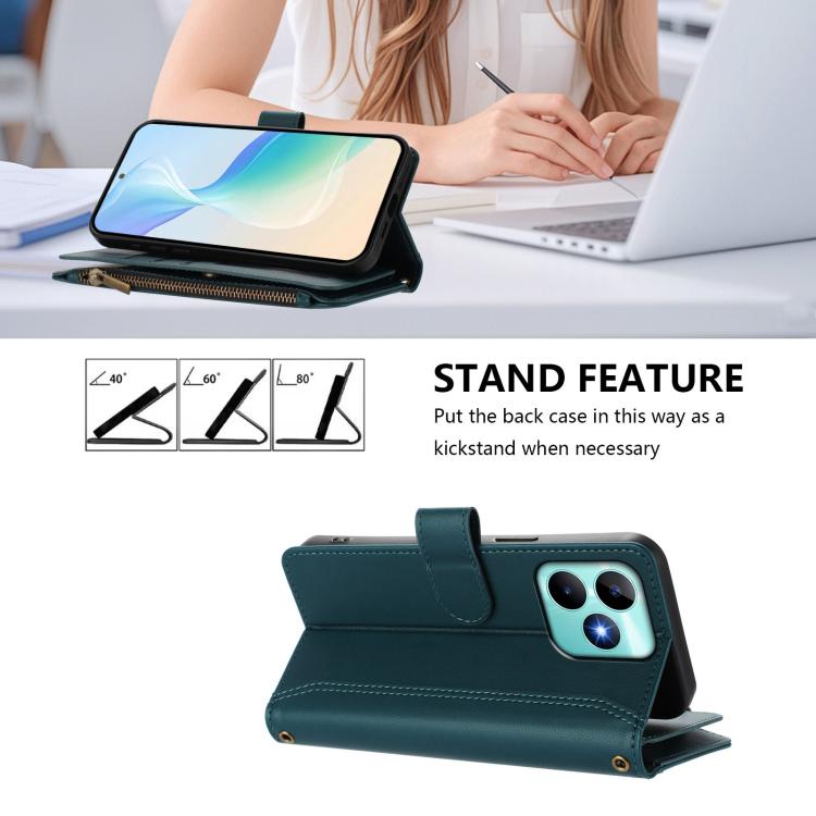 For Realme C53 4G Global / C51 4G Magnetic Closure 9 Card Slots Zipper Leather Case with Hand Strap