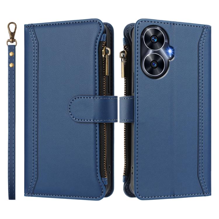 For Realme C55 4G Global / Narzo N55 Magnetic Closure 9 Card Slots Zipper Leather Case with Hand Strap