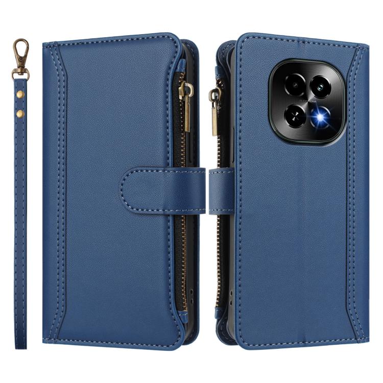 For Realme C63 5G Global Magnetic Closure 9 Card Slots Zipper Leather Case with Hand Strap
