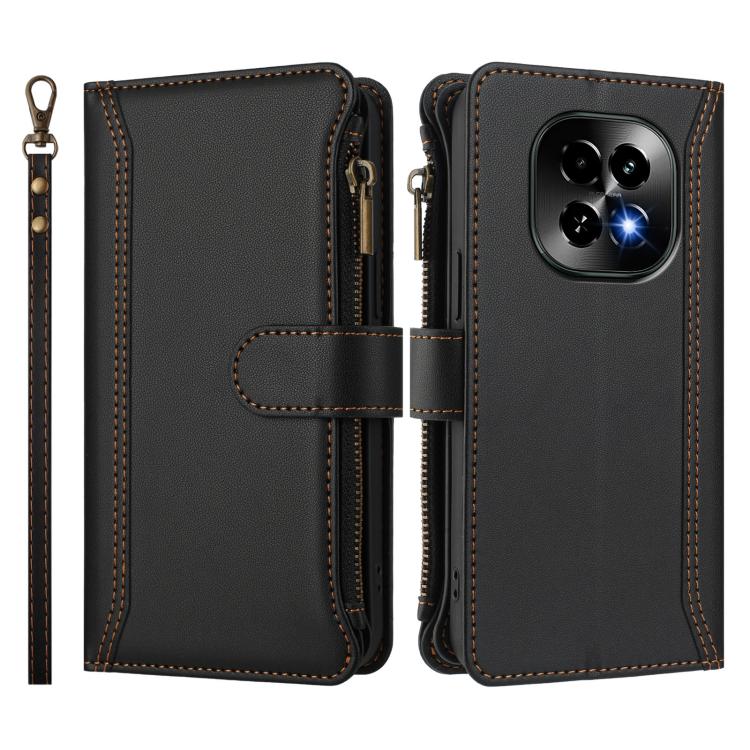 For Realme C63 5G Global Magnetic Closure 9 Card Slots Zipper Leather Case with Hand Strap