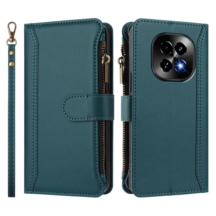 For Realme C63 5G Global Magnetic Closure 9 Card Slots Zipper Leather Case with Hand Strap