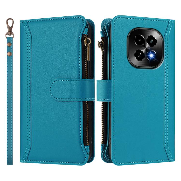 For Realme C63 5G Global Magnetic Closure 9 Card Slots Zipper Leather Case with Hand Strap