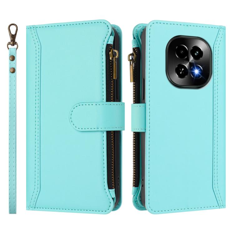 For Realme C63 5G Global Magnetic Closure 9 Card Slots Zipper Leather Case with Hand Strap