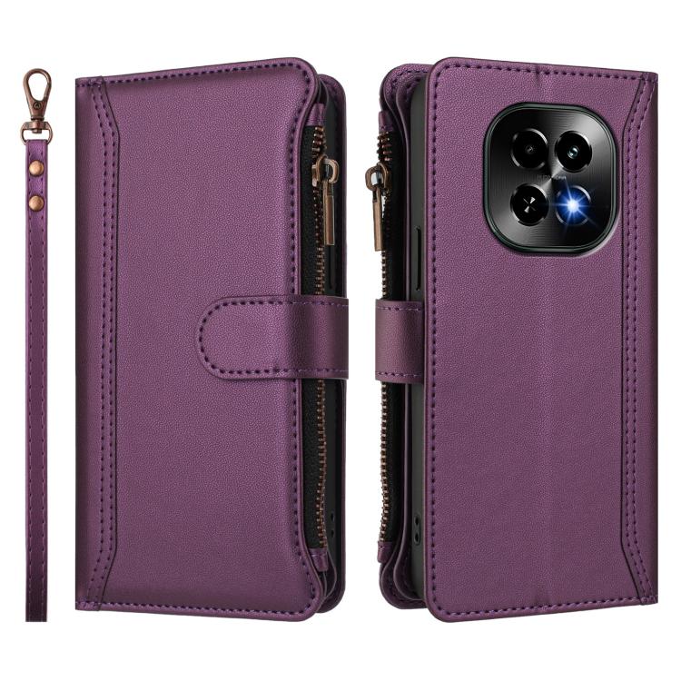 For Realme C63 5G Global Magnetic Closure 9 Card Slots Zipper Leather Case with Hand Strap