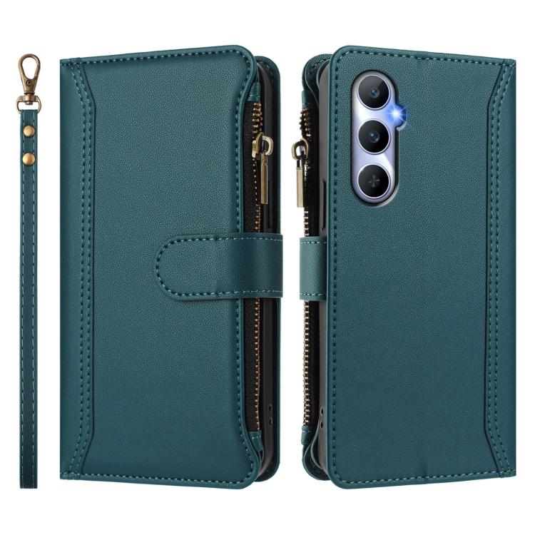 For Realme C65 4G Global Magnetic Closure 9 Card Slots Zipper Leather Case with Hand Strap