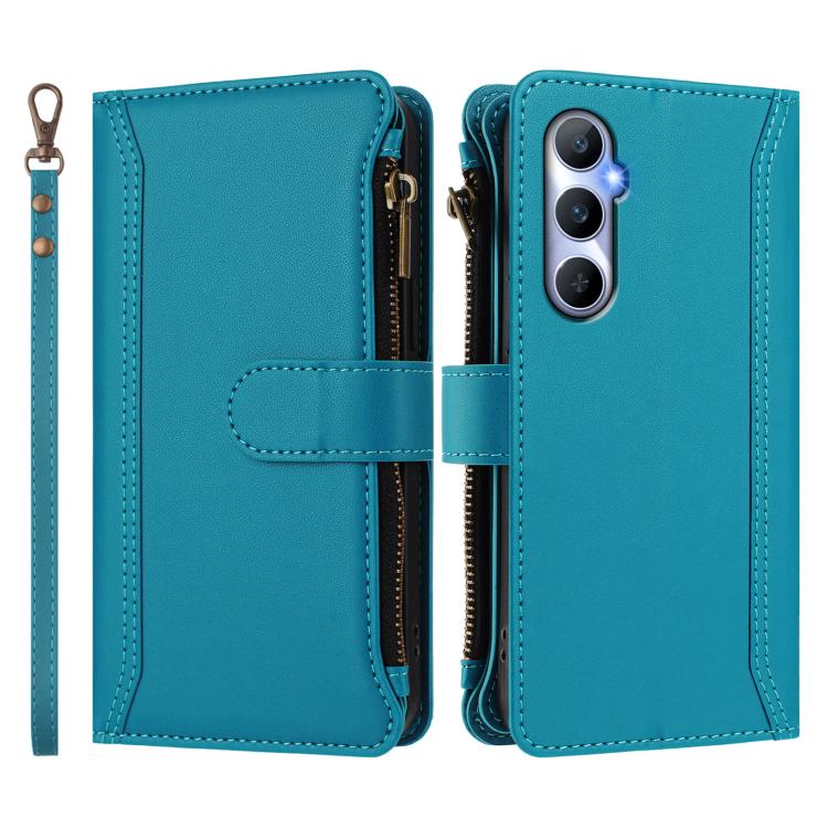 For Realme C65 4G Global Magnetic Closure 9 Card Slots Zipper Leather Case with Hand Strap