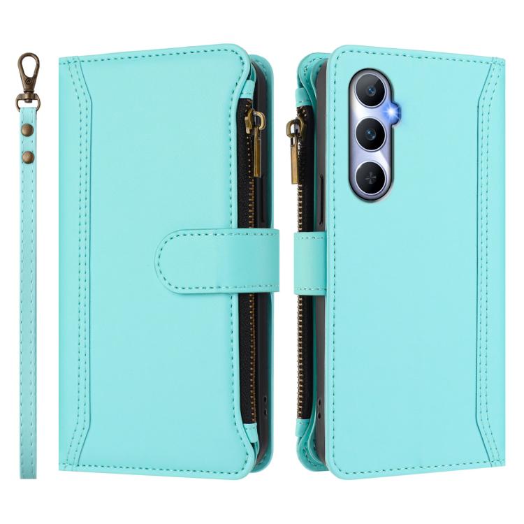 For Realme C65 4G Global Magnetic Closure 9 Card Slots Zipper Leather Case with Hand Strap