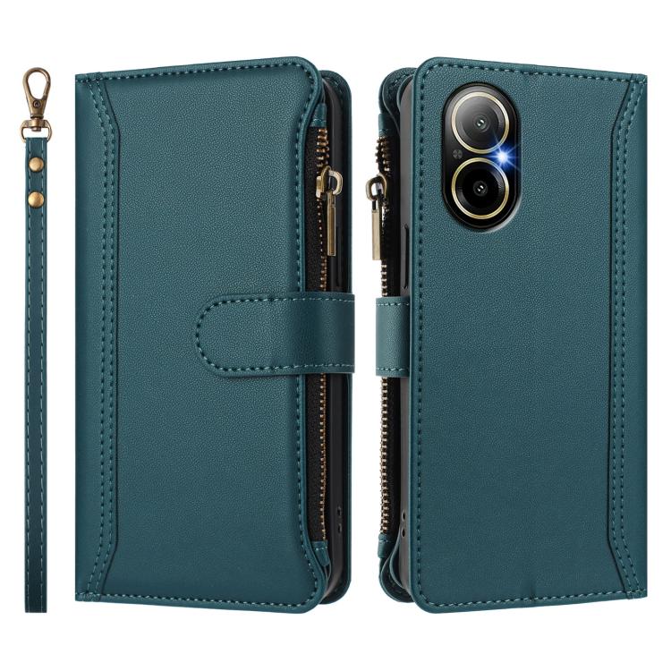 For Realme C67 4G Global / 12 Lite 4G Global Magnetic Closure 9 Card Slots Zipper Leather Case with Hand Strap